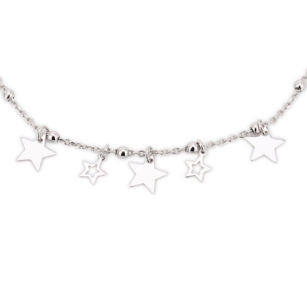Vanbelle Sterling Silver Jewelry Big & Small Multi-Star Anklet - Picture 2 of 7